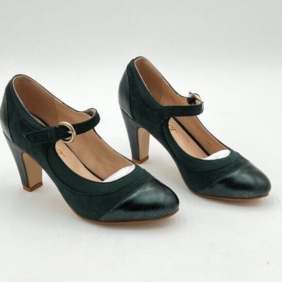 FOWT Women Vintage Mid Kitten Heel Mary Jane Pumps Classic Round Toe - Picture 3 of 5